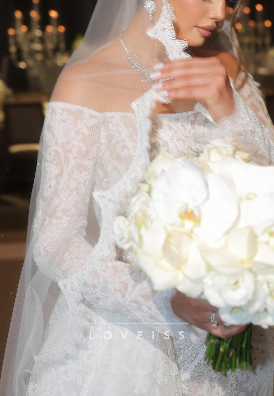 Off-the-Shoulder Long Sleeve Lace Wedding Dress