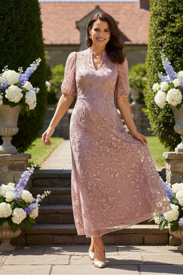 High-Neck Sequin Lace Mermaid Evening Gown