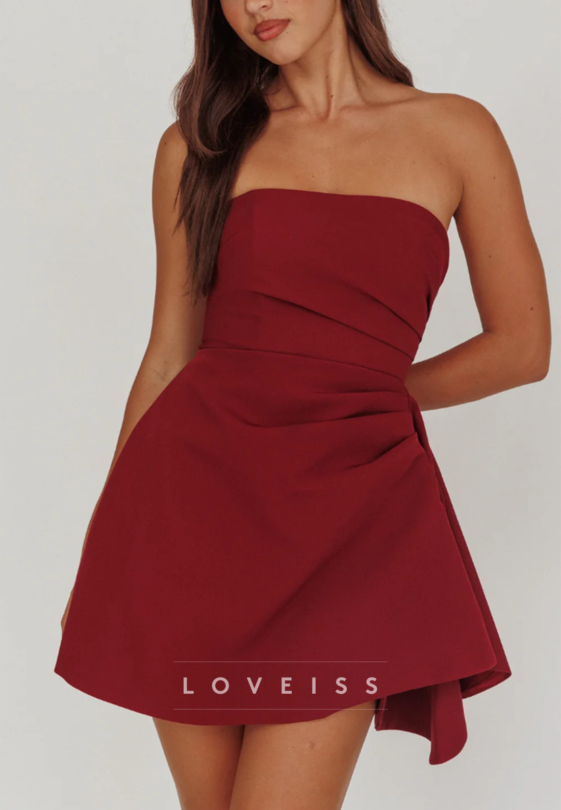 Strapless Pleated Fit and Flare Mini Dress