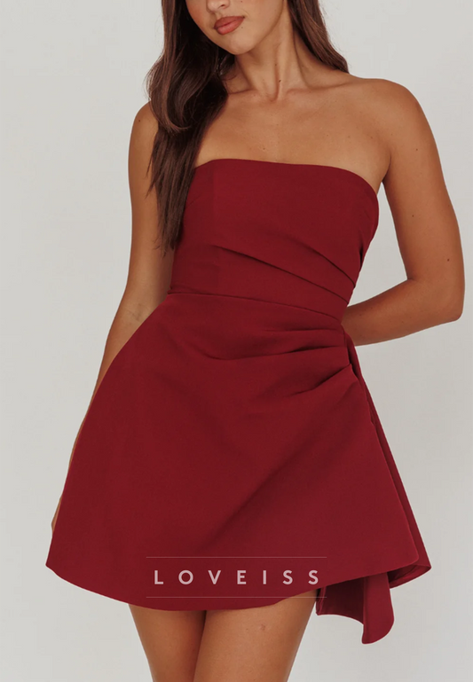 Strapless Pleated Fit and Flare Mini Dress