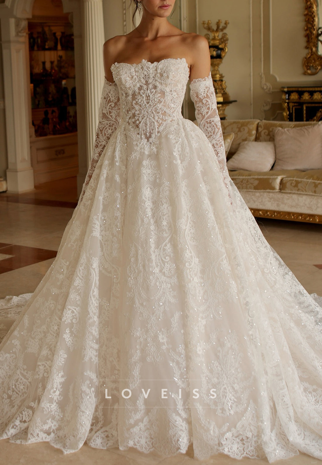 Embroidered Lace Corset Ball Gown Wedding Dress