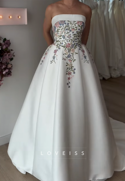 Strapless Floral Embroidered Ball Gown