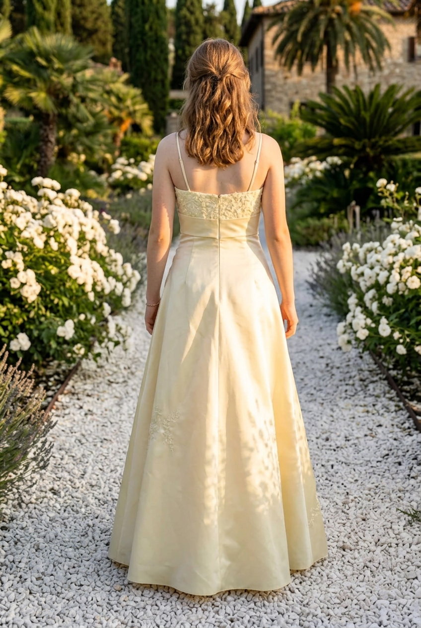 Embroidered Ruched Gown with Spaghetti Straps