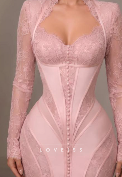 Lace Mermaid Gown with High-Neck Collar & Long Sleeves