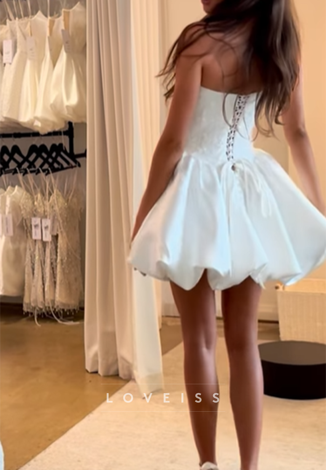 Strapless Beaded Corset Bubble Hem Mini Dress