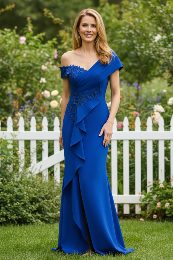 Off-Shoulder Mermaid Evening Gown with High Slit