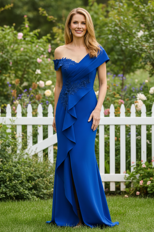 Off-Shoulder Mermaid Evening Gown with High Slit