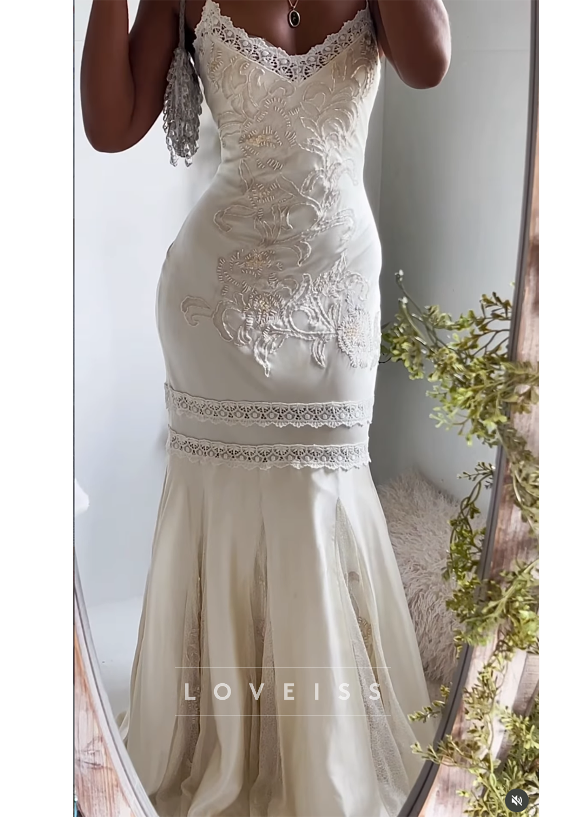 Embroidered Mermaid Gown with Lace Trim