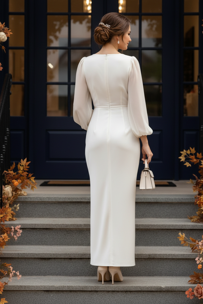 Satin Midi Dress with Chiffon Balloon Sleeves