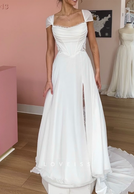 A-Line Chiffon Wedding Dress with Corset Bodice