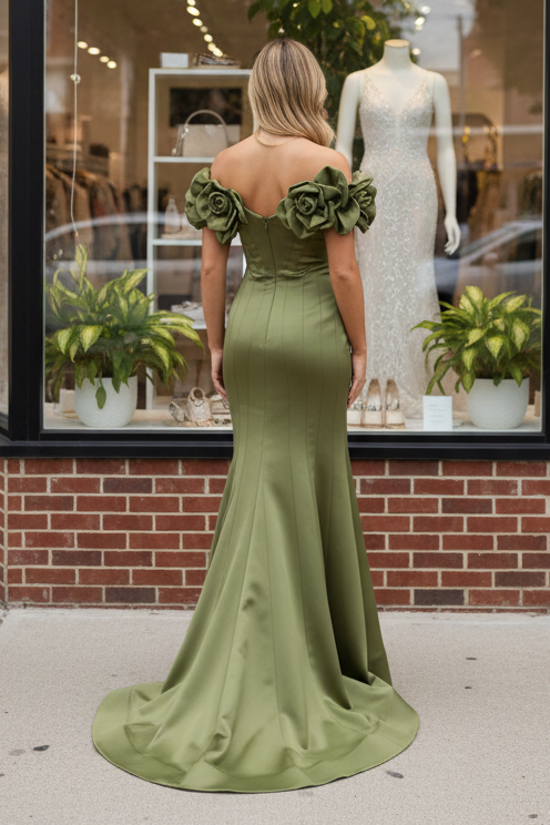 Off-the-Shoulder 3D Floral Mermaid Formal Gown