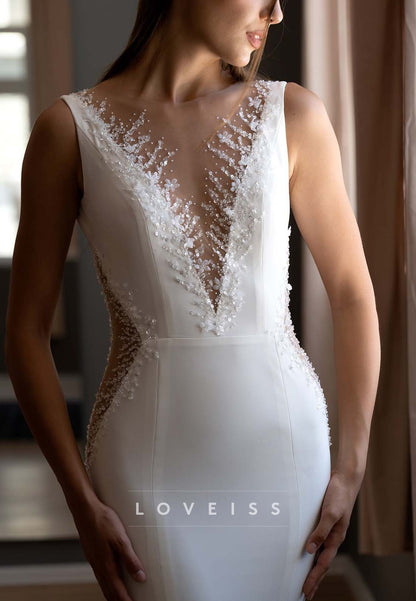 Deep V-Neck Mermaid Wedding Dress with Gloves