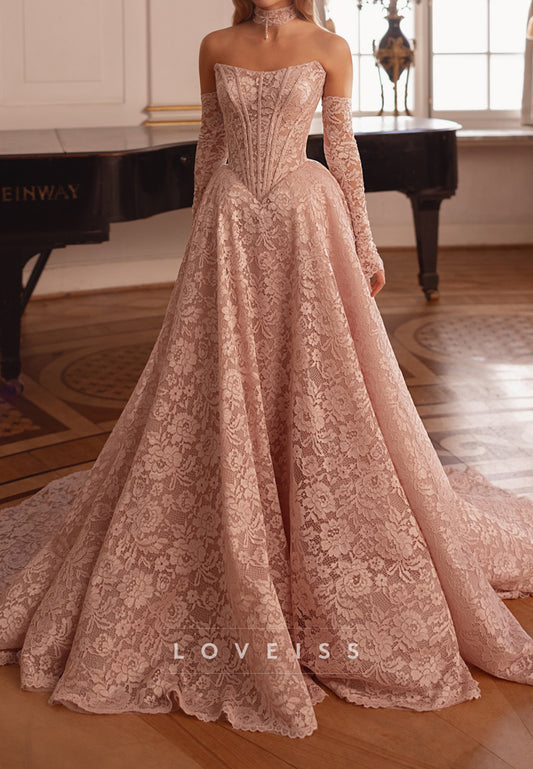 Strapless Corset Lace Ball Gown Wedding Dress