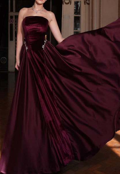 Strapless Velvet Bodice Gown with Crystal Accents