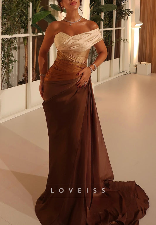 Ombre Off-Shoulder Pleated Satin Mermaid Evening Gown