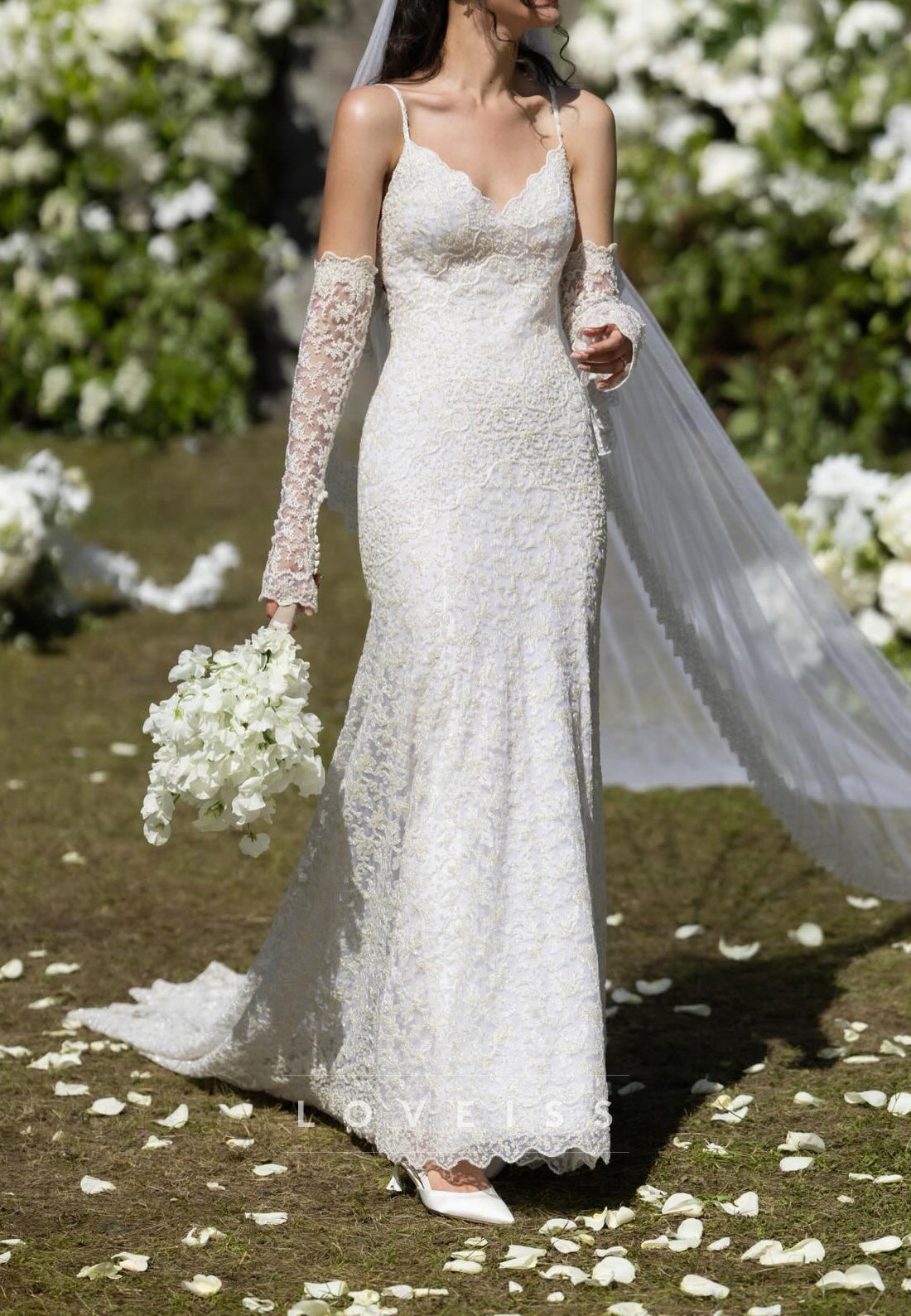 Lace Sheath Wedding Dress with Detachable Sleeves