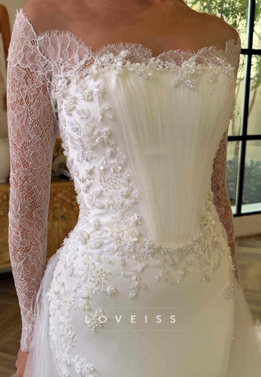 Off-the-Shoulder Lace Sleeve Corset Wedding Dress