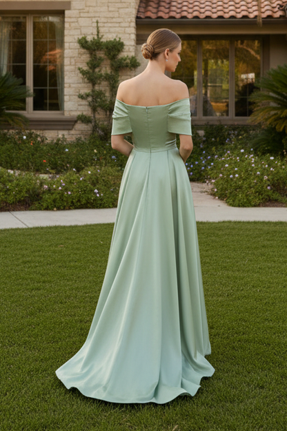 Off-the-Shoulder Column Gown with Overskirt