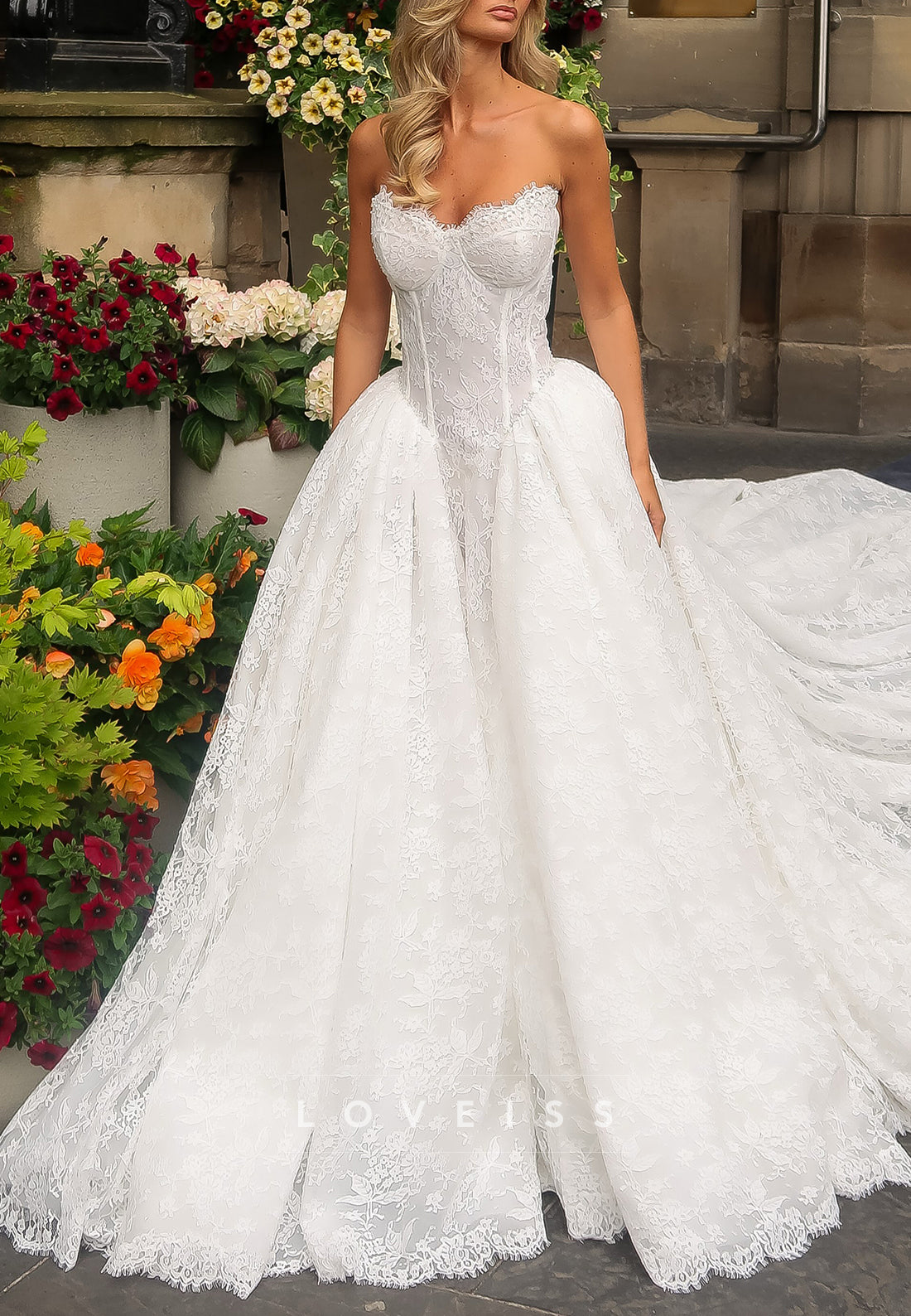 Corset Lace Ball Gown Wedding Dress with Sleeves