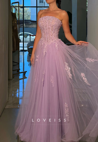 Strapless Beaded Corset Tulle A-Line Gown