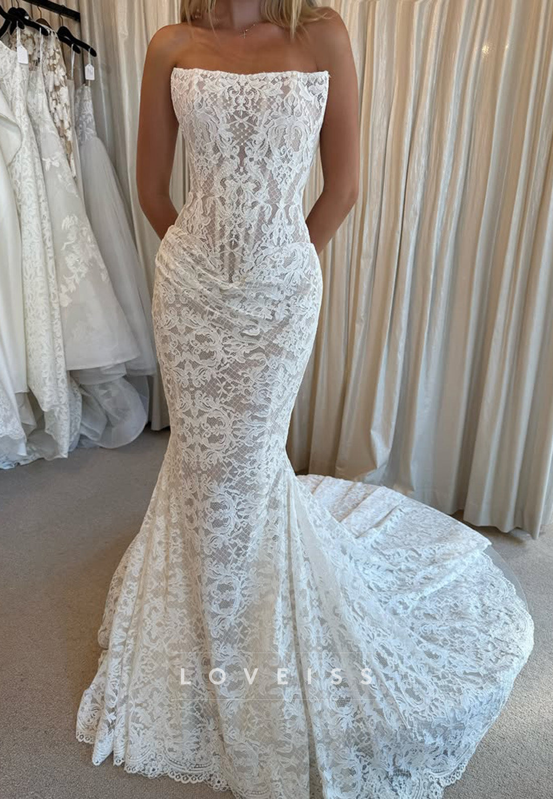 Strapless Lace Mermaid Wedding Dress with Train