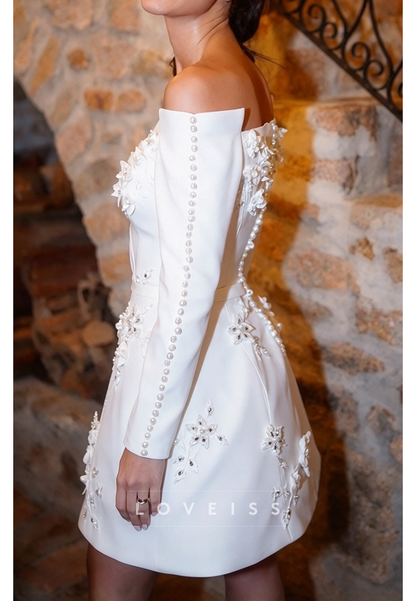 Off-the-Shoulder Floral Applique Mini Dress