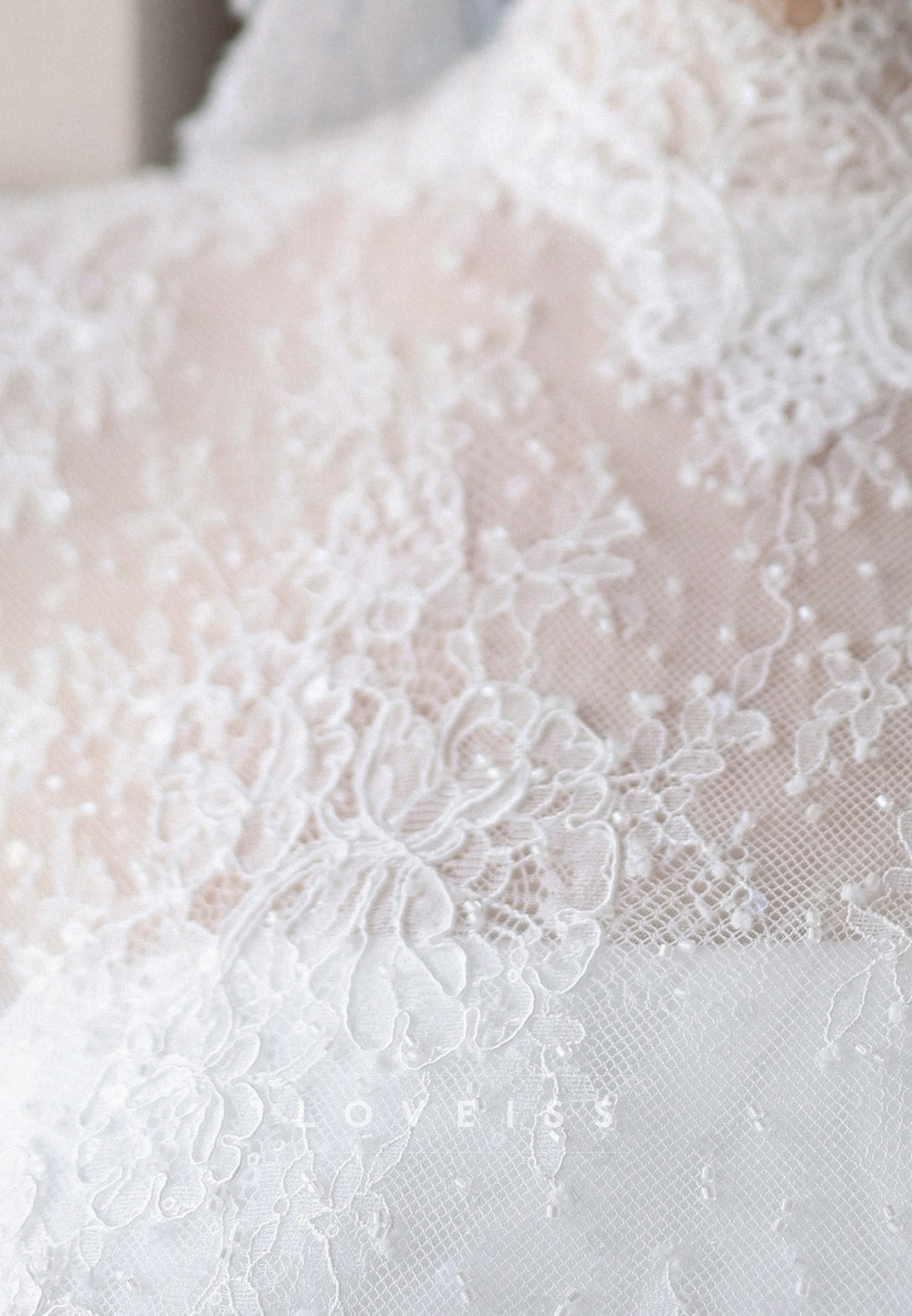 High Neck Lace Wedding Dress with Long Sleeves