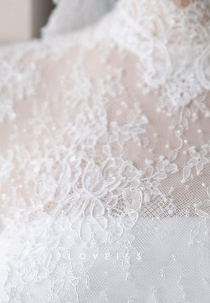High Neck Lace Wedding Dress with Long Sleeves