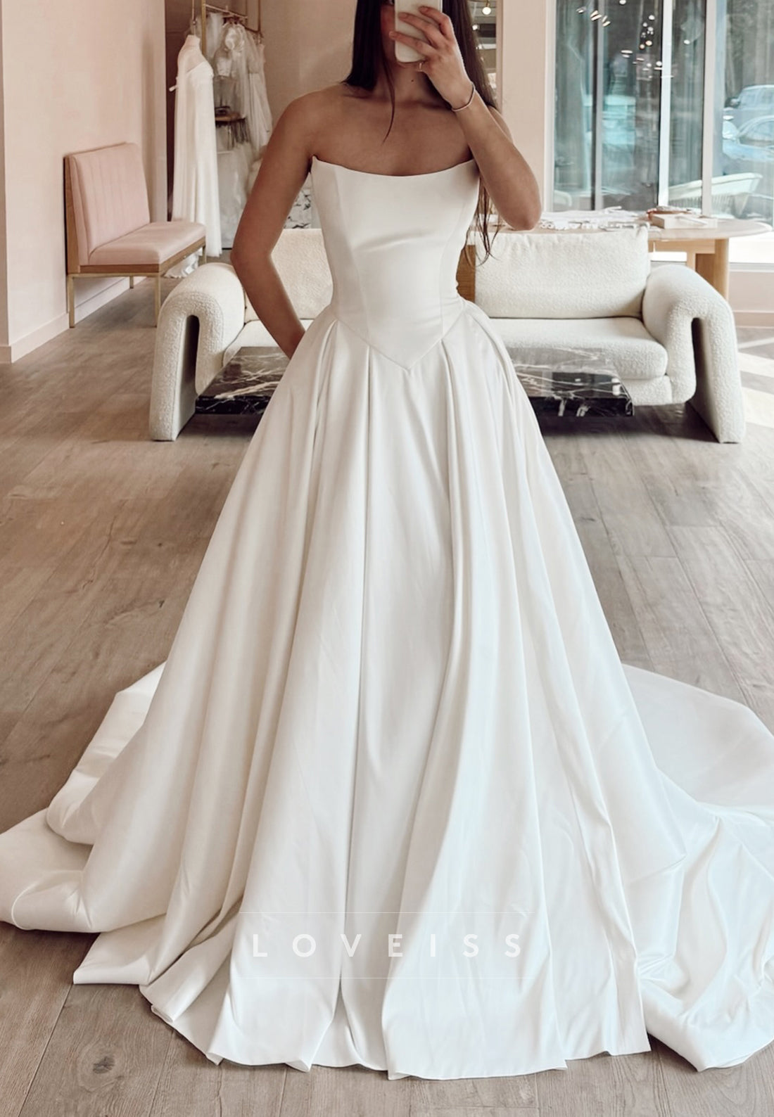 Strapless Basque Waist Satin Ball Gown