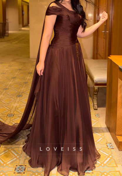 Off-Shoulder Cape A-Line Evening Gown