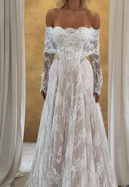 Lace Off-the-Shoulder Long Sleeve Wedding Dress