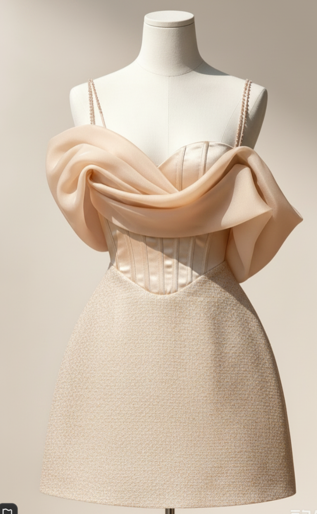 Sweetheart Corset Satin Mini Dress with Textured Skirt