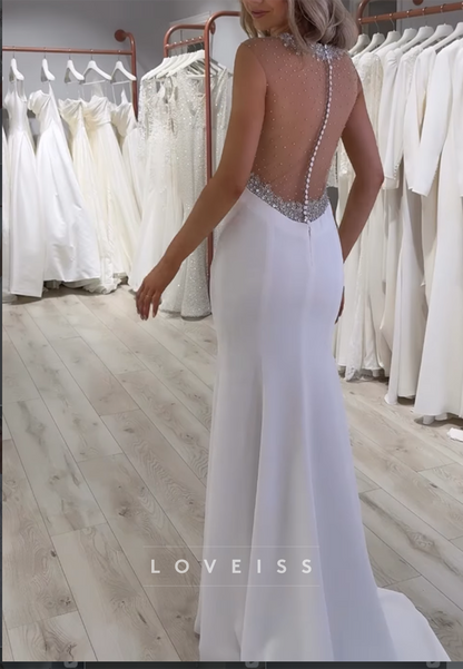 Beaded Illusion Back Mermaid Wedding Dress