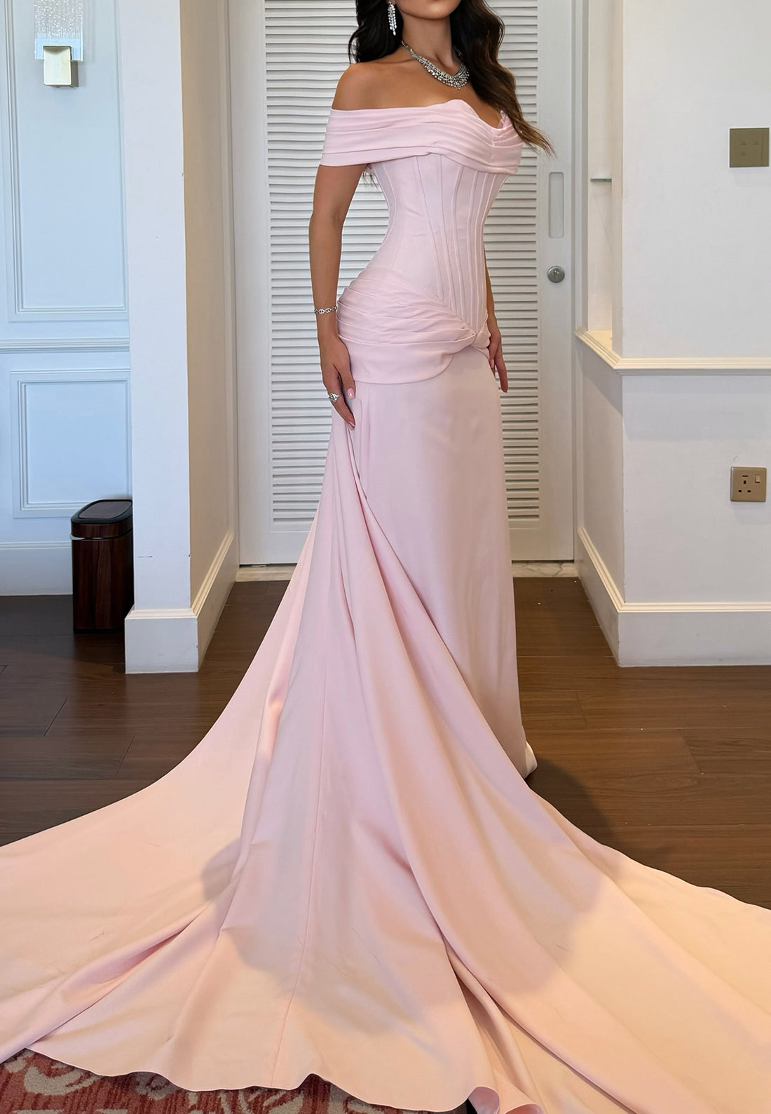 Off-the-Shoulder Corset Mermaid Gown with Train