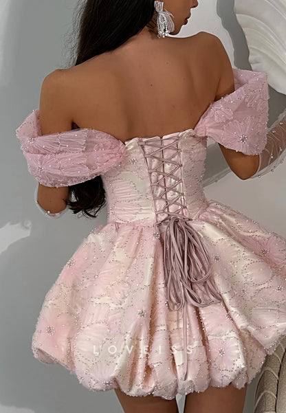 Off-the-Shoulder Corset Bubble Skirt Mini Dress