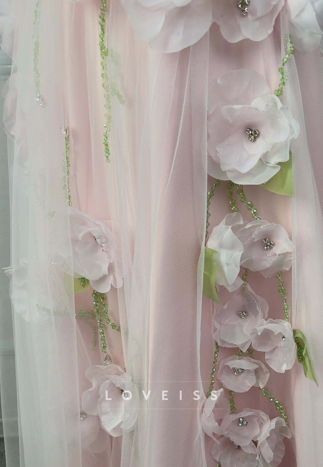 Off-the-Shoulder 3D Floral Applique Tulle Gown