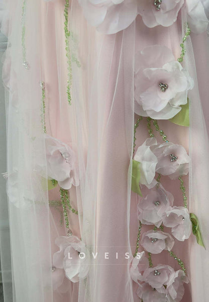 Off-the-Shoulder 3D Floral Applique Tulle Gown