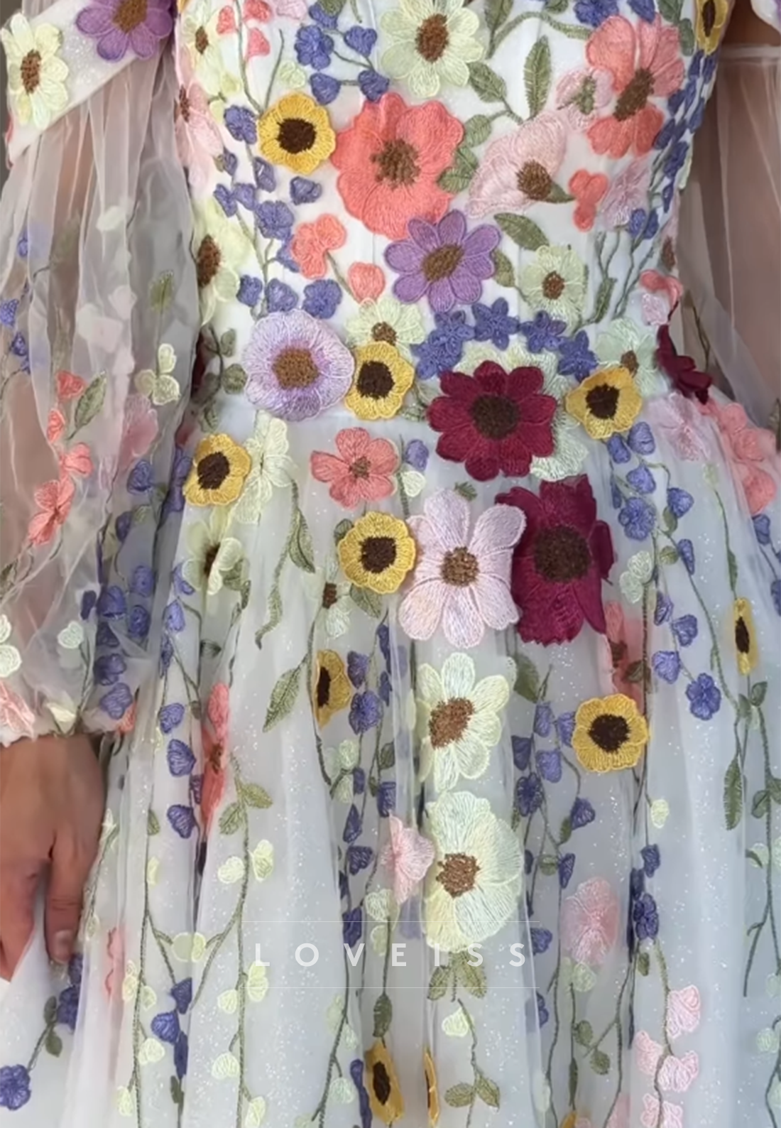 Off-The-Shoulder 3D Floral Tulle A-Line Wedding Dress