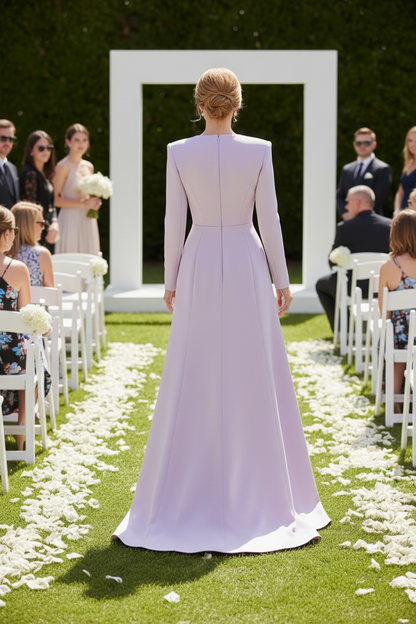 Long Sleeve Beaded Sweetheart A-Line Evening Gown