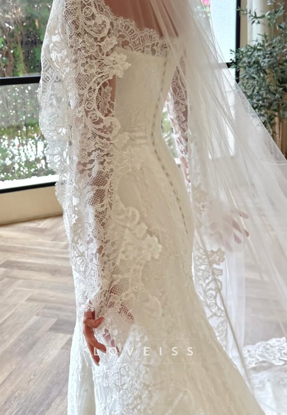 Off-the-Shoulder Lace Sleeve Corset Wedding Dress