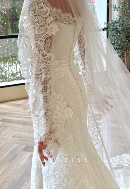 Off-the-Shoulder Lace Sleeve Corset Wedding Dress