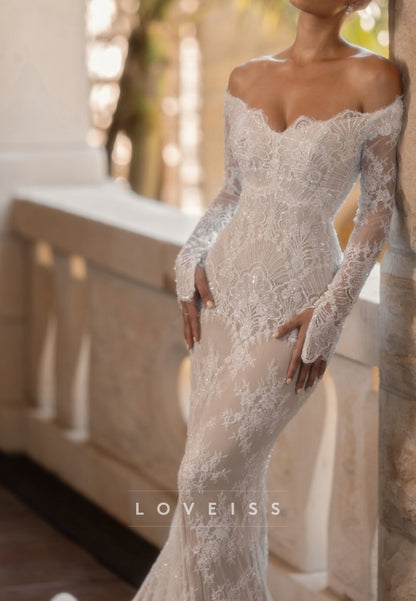 Off-the-Shoulder Lace Mermaid Wedding Dress