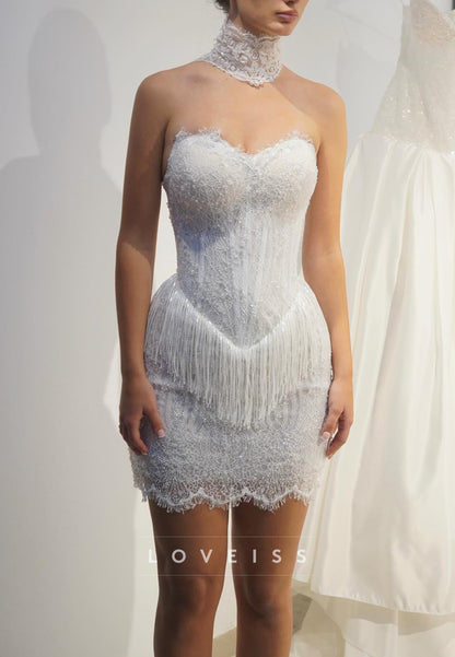 Lace Corset Mini Dress with Fringe