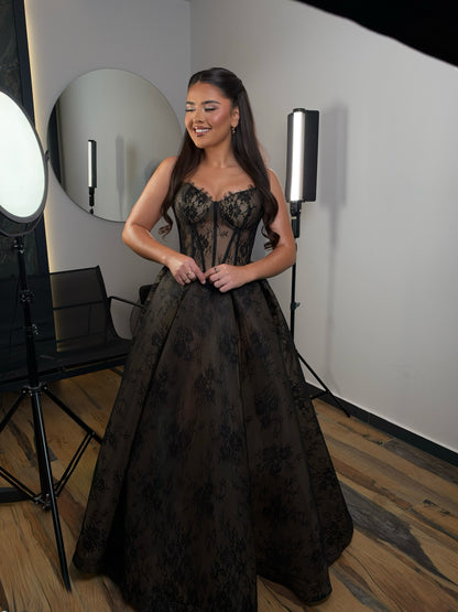 Strapless Lace Corset Ball Gown