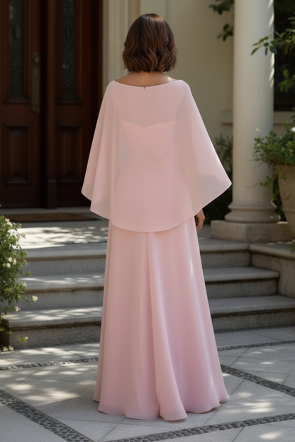 Elegant Chiffon A-Line Gown with Cape