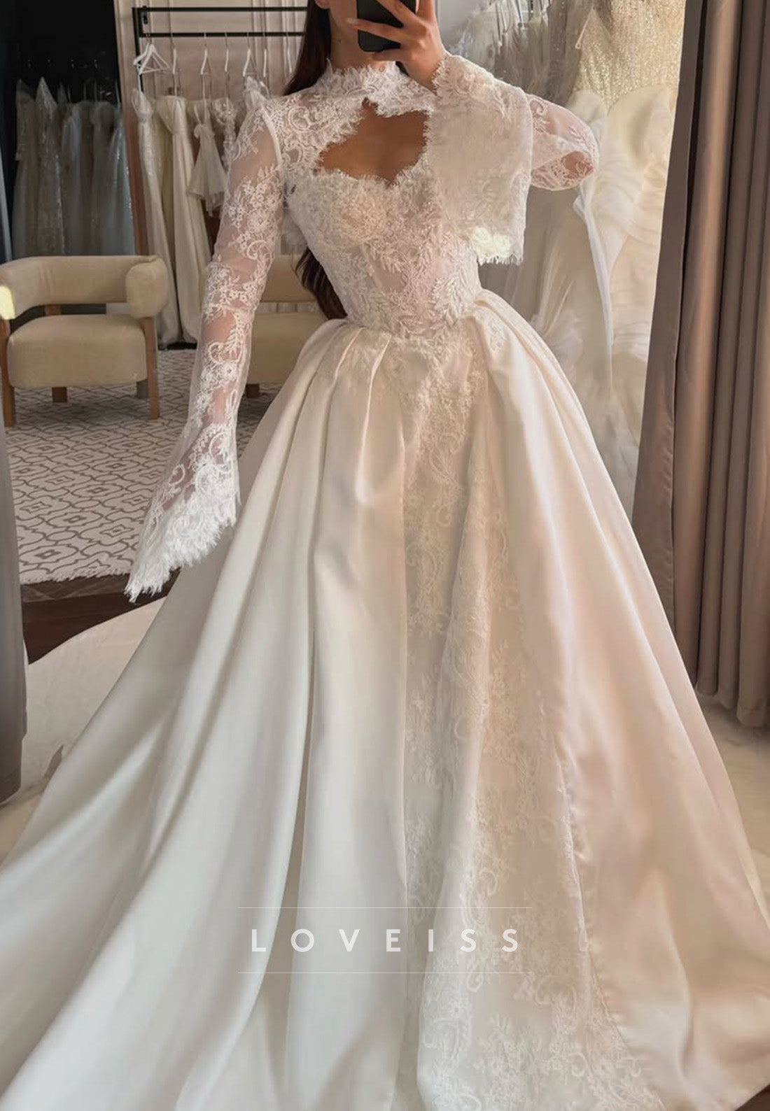 Lace Cut-Out Ball Gown Wedding Dress