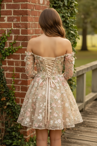 Off-the-Shoulder Floral Embroidery Corset Mini Dress
