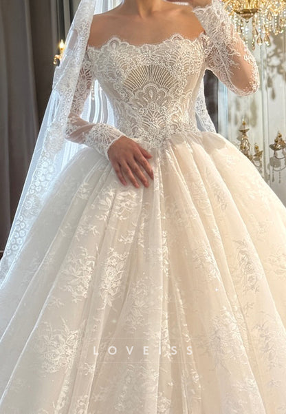 Off-the-Shoulder Long Sleeve Lace Ball Gown Wedding Dress