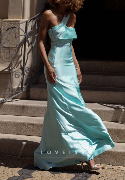 One-Shoulder Foldover Neckline Satin Gown
