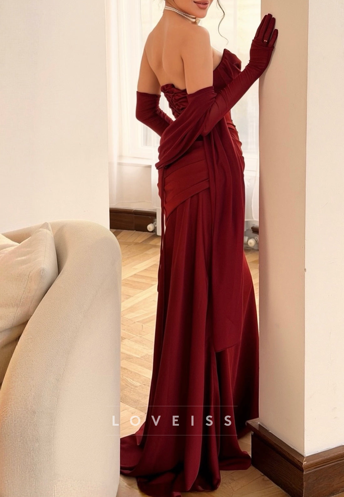 Strapless Cowl Satin Shawl Evening Gown